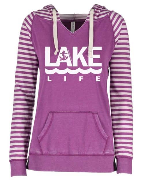 Lake Life Women's Hyacinth Anchor Striped Chalk Fleece Hoodie