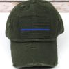 Distressed Olive Green Thin Blue Line Tactical Flag Adjustable Hat