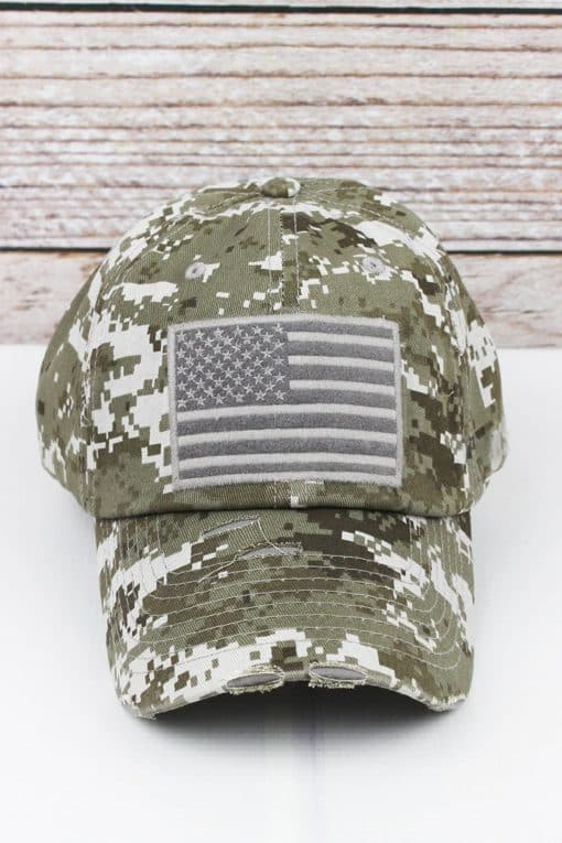 Distressed Green Digital Camo American Flag Adjustable Hat