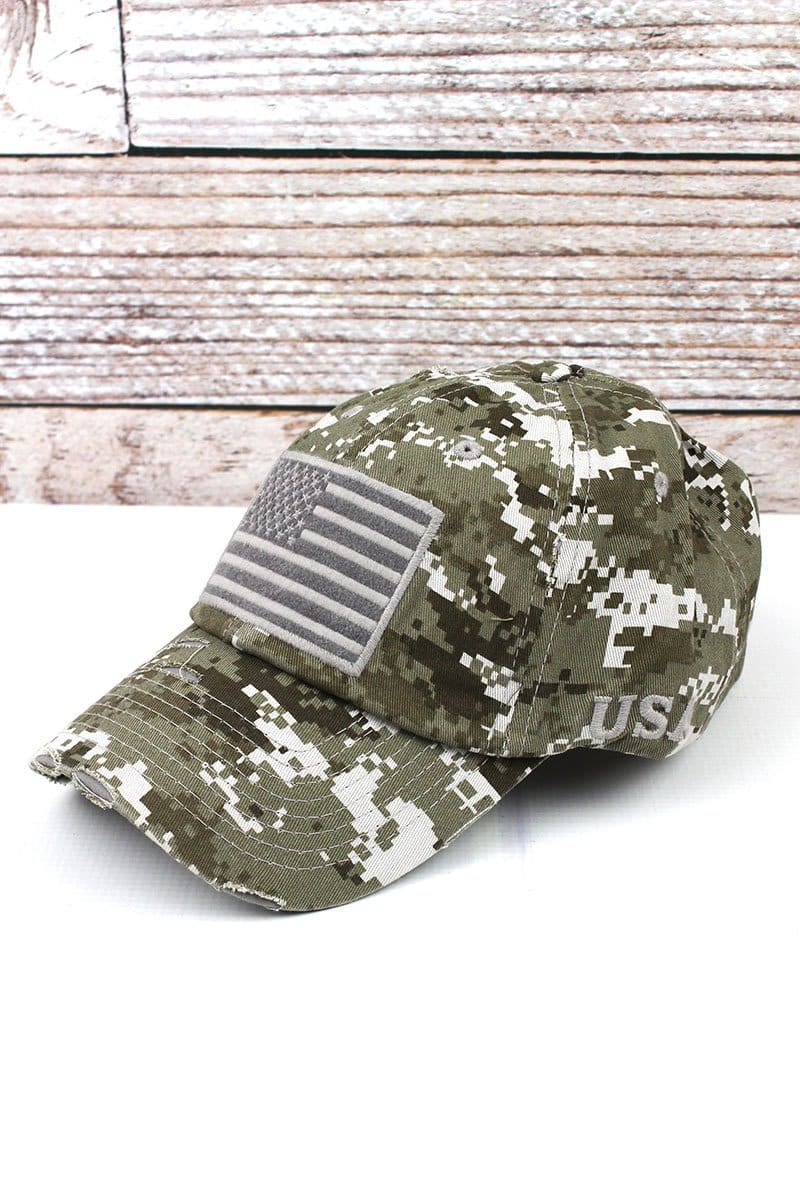 Distressed Green Digital Camo American Flag Adjustable Hat