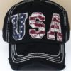 Distressed Patriotic USA Flag Black Adjustable Hat