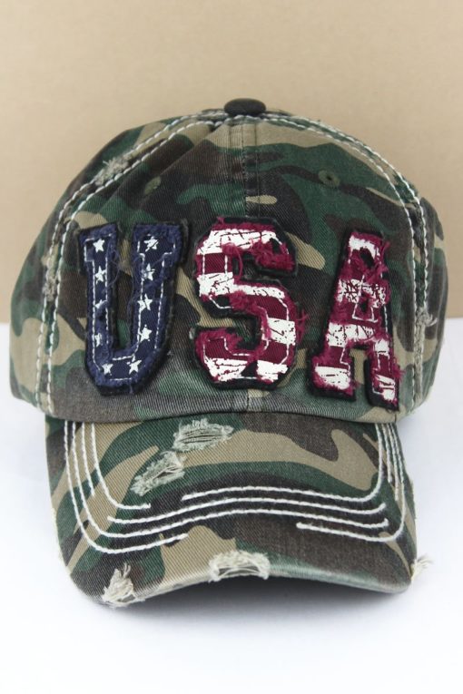 Distressed Patriotic USA Flag Camo Adjustable Hat