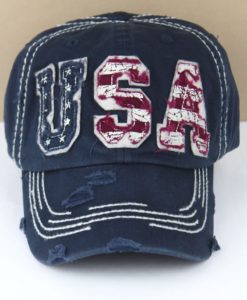 Distressed Patriotic USA Flag Navy Adjustable Hat