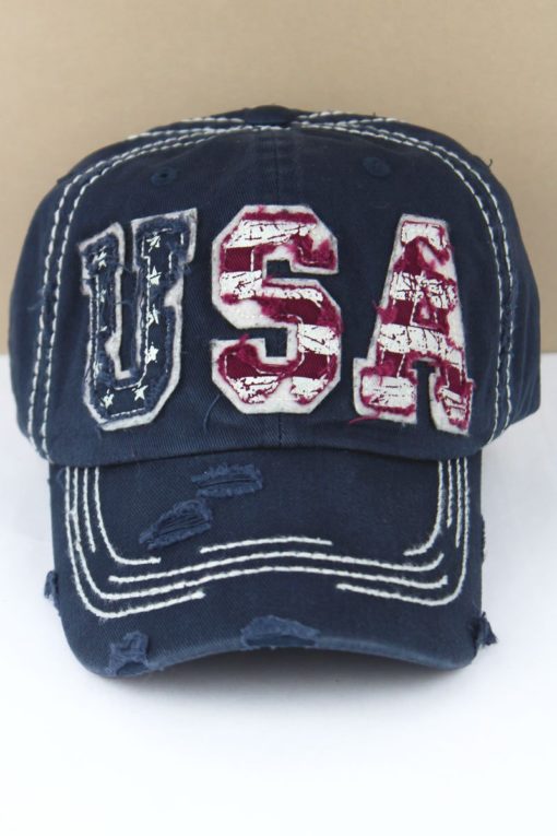 Distressed Patriotic USA Flag Navy Adjustable Hat