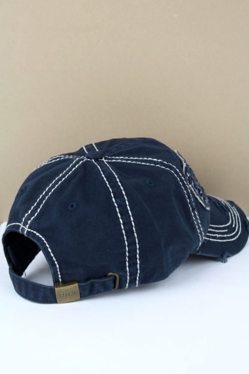 Distressed Patriotic USA Flag Navy Adjustable Hat - Image 3