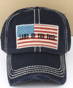 Distressed Patriotic Land Of The Free Flag Navy Adjustable Hat