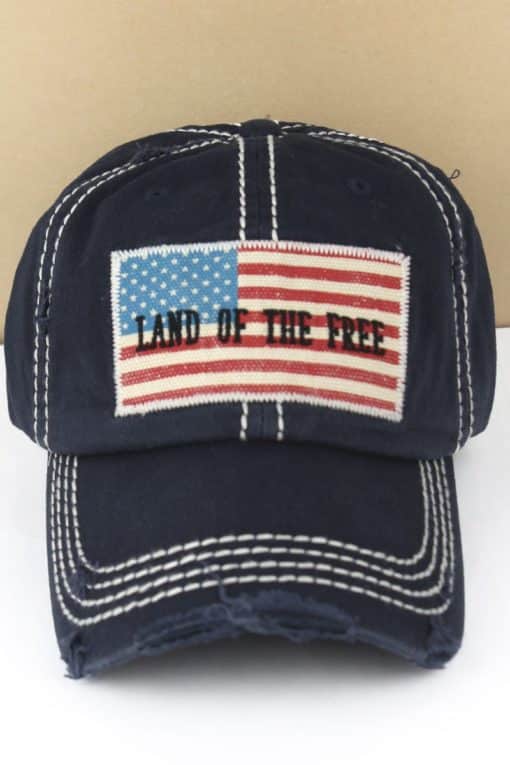 Distressed Patriotic Land Of The Free Flag Navy Adjustable Hat