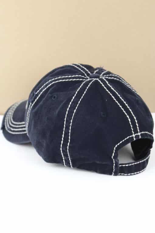 Distressed Patriotic Land Of The Free Flag Navy Adjustable Hat - Image 3