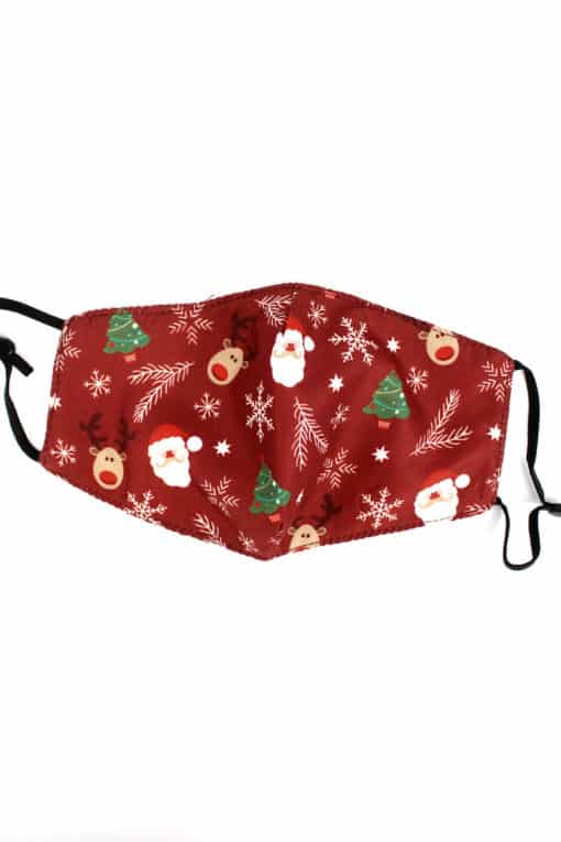 Christmas Burgundy Fashion Face Mask With Quilted Filter Pocket
