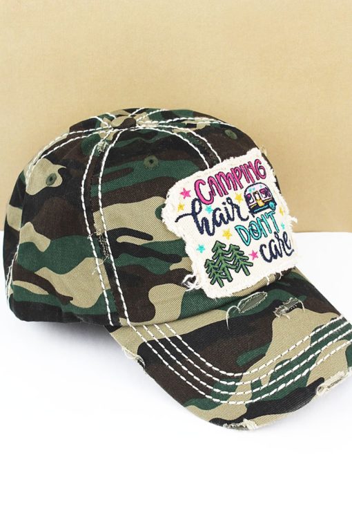 Distressed Camo Camping Hair Don't Care Adjustable Hat - Image 2
