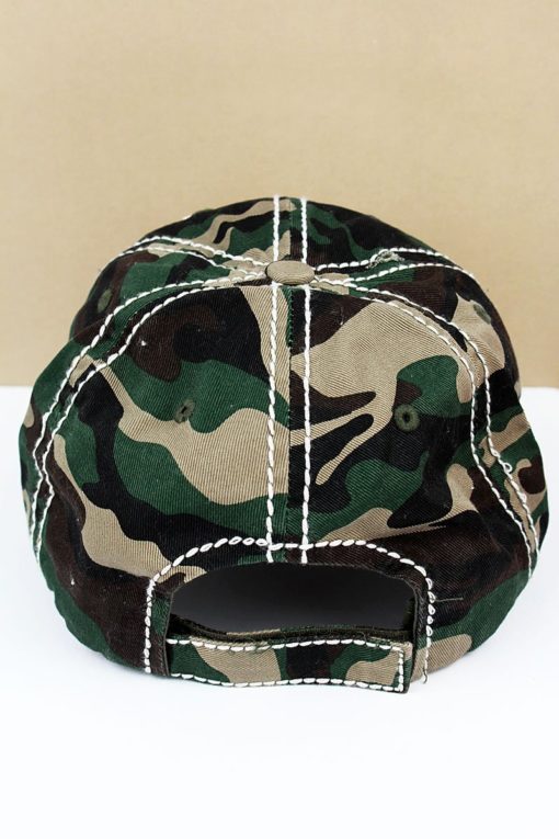 Distressed Camo Camping Hair Don't Care Adjustable Hat - Image 3