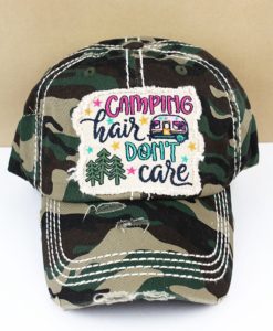 Distressed Camo Camping Hair Don't Care Adjustable Hat