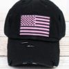 Distressed Black With Pink American Flag Adjustable Hat