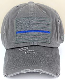 Distressed Dark Gray Thin Blue Line Tactical Flag Adjustable Hat