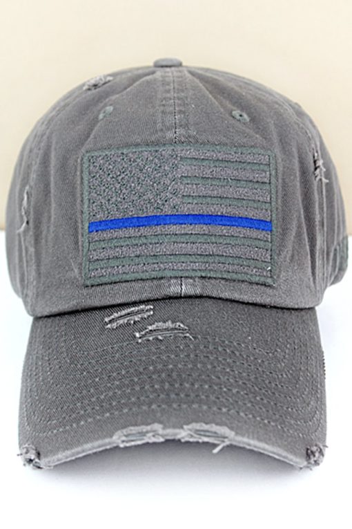 Distressed Dark Gray Thin Blue Line Tactical Flag Adjustable Hat