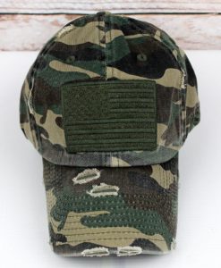 Distressed Green Camo American Flag Adjustable Hat