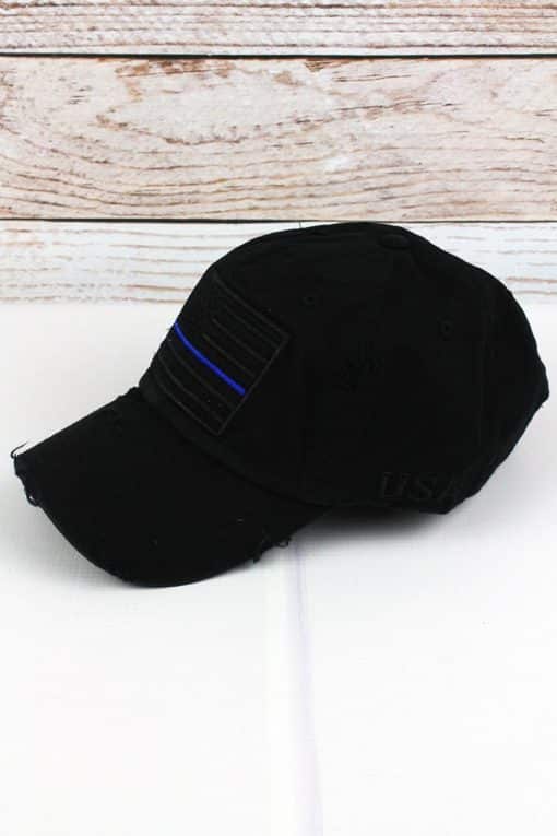 Distressed Black Thin Blue Line Tactical Flag Adjustable Hat - Image 2