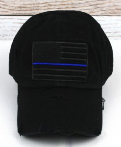 Distressed Black Thin Blue Line Tactical Flag Adjustable Hat