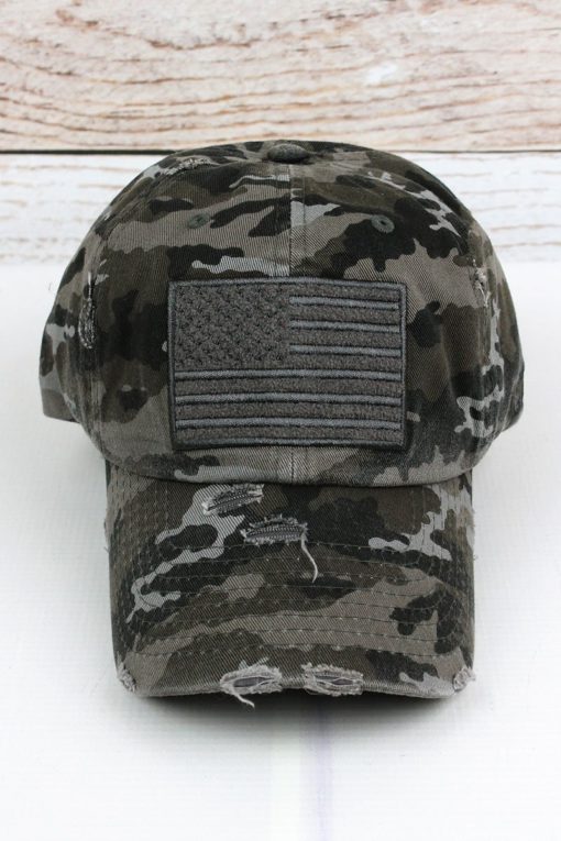 Distressed Black Camo American Flag Adjustable Hat - Anchor Bay Life