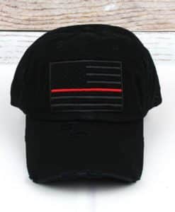 Distressed Black Thin Red Line Tactical Flag Adjustable Hat