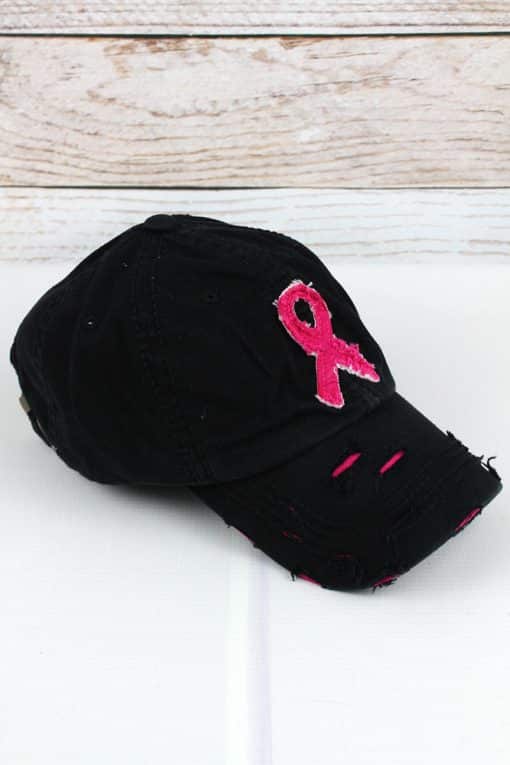 Distressed Black Hope Pink Ribbon Adjustable Hat - Image 2