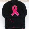Distressed Black Hope Pink Ribbon Adjustable Hat