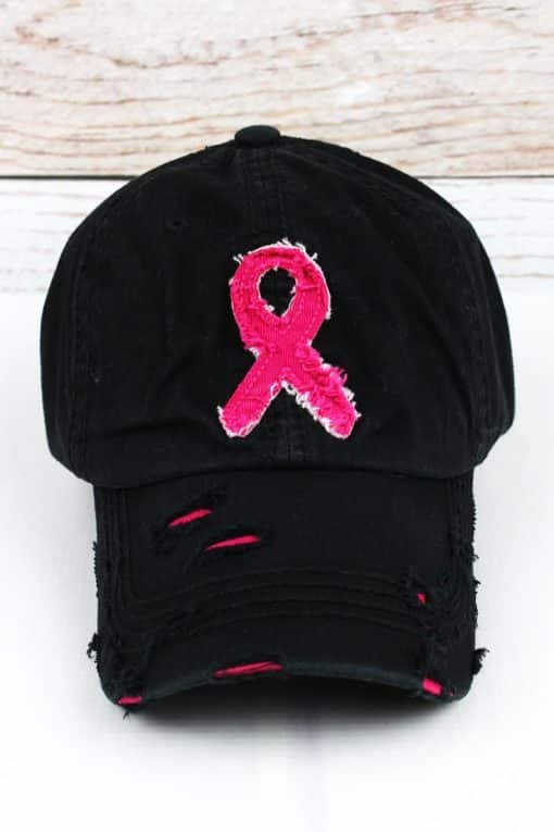 Distressed Black Hope Pink Ribbon Adjustable Hat