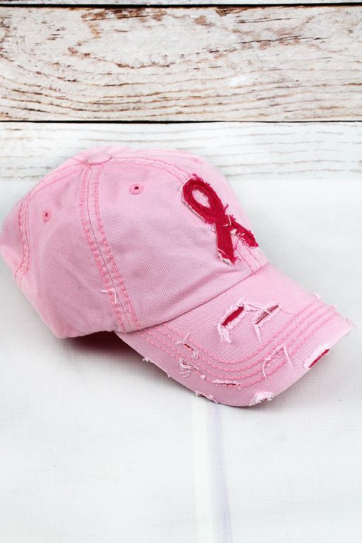 Distressed Pink Hope Pink Ribbon Adjustable Hat - Image 2