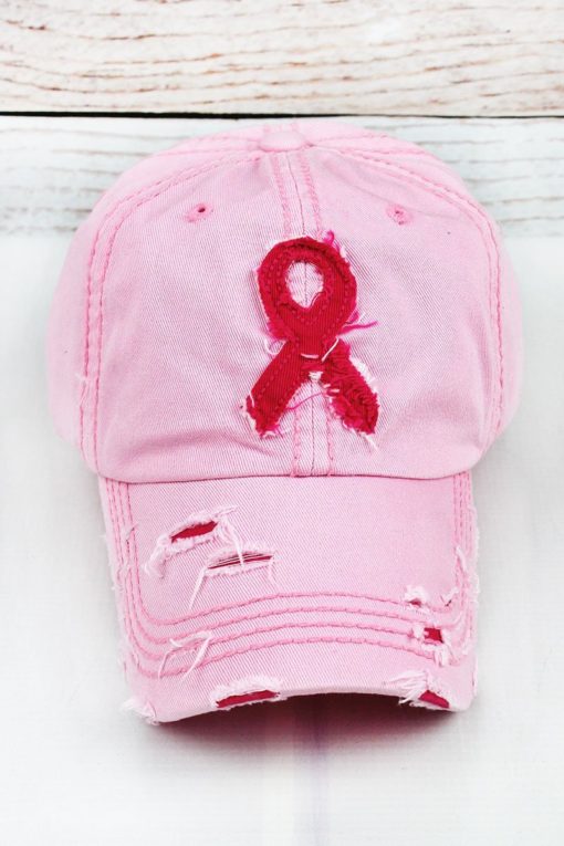 Distressed Pink Hope Pink Ribbon Adjustable Hat