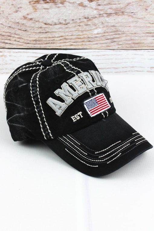 Distressed America USA Flag Black Adjustable Hat - Image 2