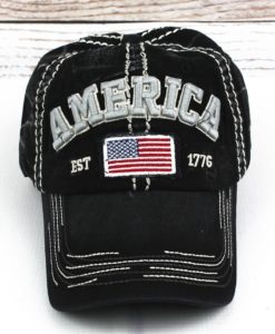 Distressed America USA Flag Black Adjustable Hat