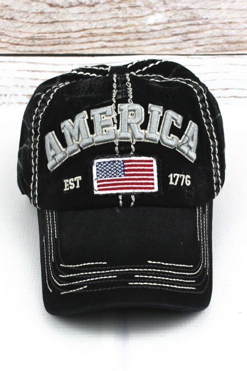 Distressed America USA Flag Black Adjustable Hat