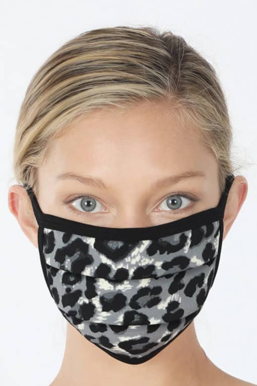 Snow Leopard Two-Layer Pleated Black Fashion Face Mask