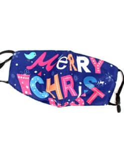 Merry Christmas Blue Fashion Face Mask With Quilted Filter Pocket