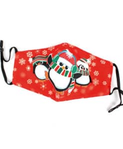 Christmas Penguin Red Fashion Face Mask With Quilted Filter Pocket