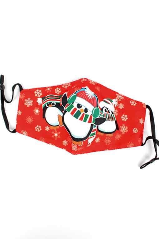 Christmas Penguin Red Fashion Face Mask With Quilted Filter Pocket