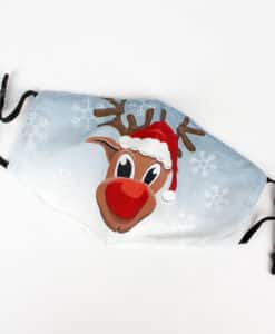 Rudolph Christmas Blue White Fashion Face Mask With Quilted Filter Pocket