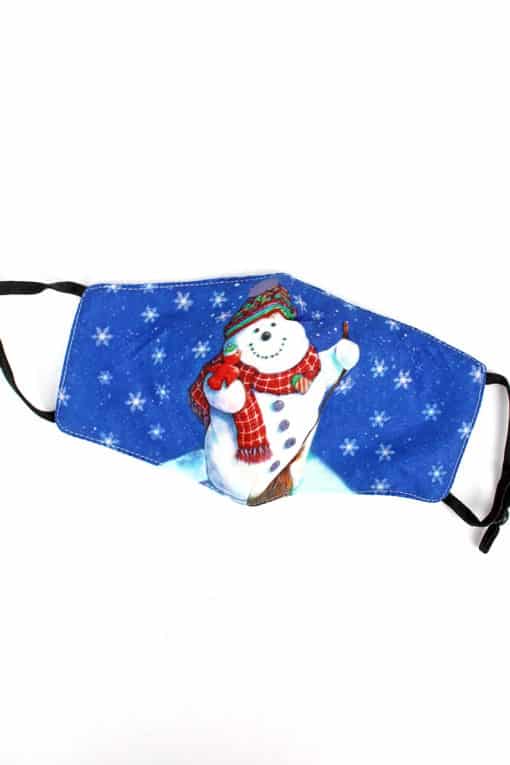 Winter Snowman Blue Fashion Face Mask With Quilted Filter Pocket