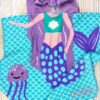 Kid's Mermaid Purple Blue Hooded Beach Towel