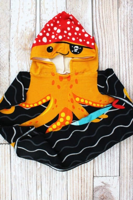 Kid's Octopus Red Orange Hooded Beach Towel