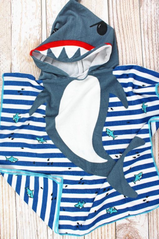 Kid's Shark Blue Gray Hooded Beach Towel