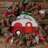 Seasons Greetings RV Camper 16" Burlap Christmas Wreath