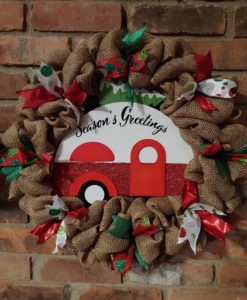 Seasons Greetings RV Camper 16" Burlap Christmas Wreath