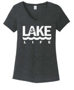 Lake Life Anchor Women's Black Frost V-Neck T-Shirt Tee