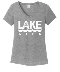 Lake Life Anchor Women's Gray Frost V-Neck T-Shirt Tee