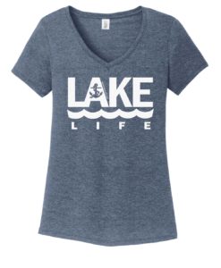 Lake Life Anchor Women's Navy Frost V-Neck T-Shirt Tee
