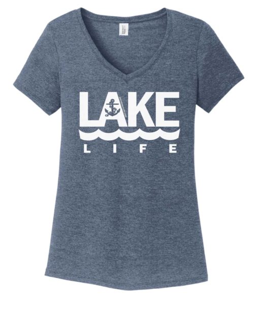 Lake Life Anchor Women's Navy Frost V-Neck T-Shirt Tee