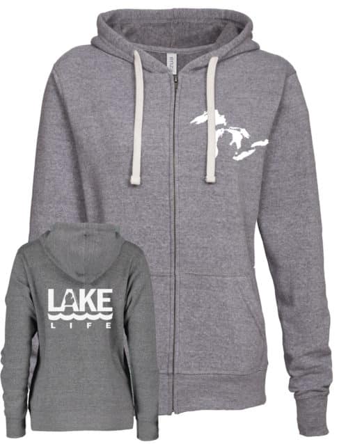 Michigan Lake Life Women's Heather Gray Vintage Full Zip Hoodie