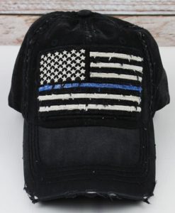Distressed Black Thin Blue Line Flag Adjustable Hat