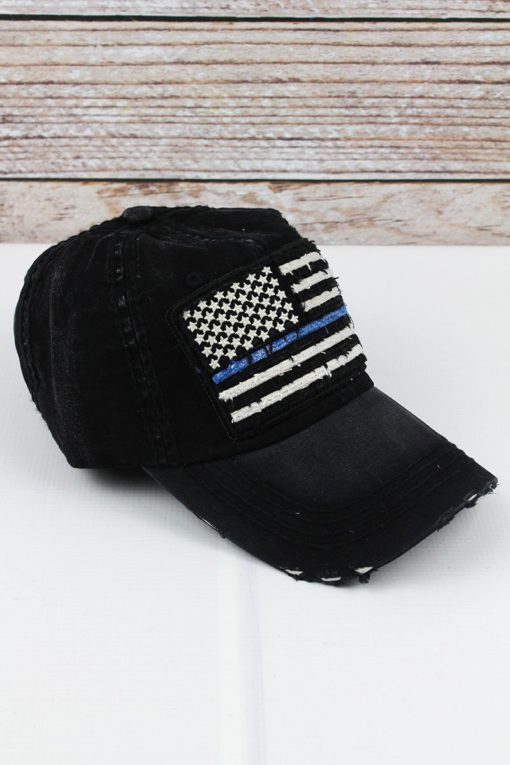 Distressed Black Thin Blue Line Flag Adjustable Hat - Image 3